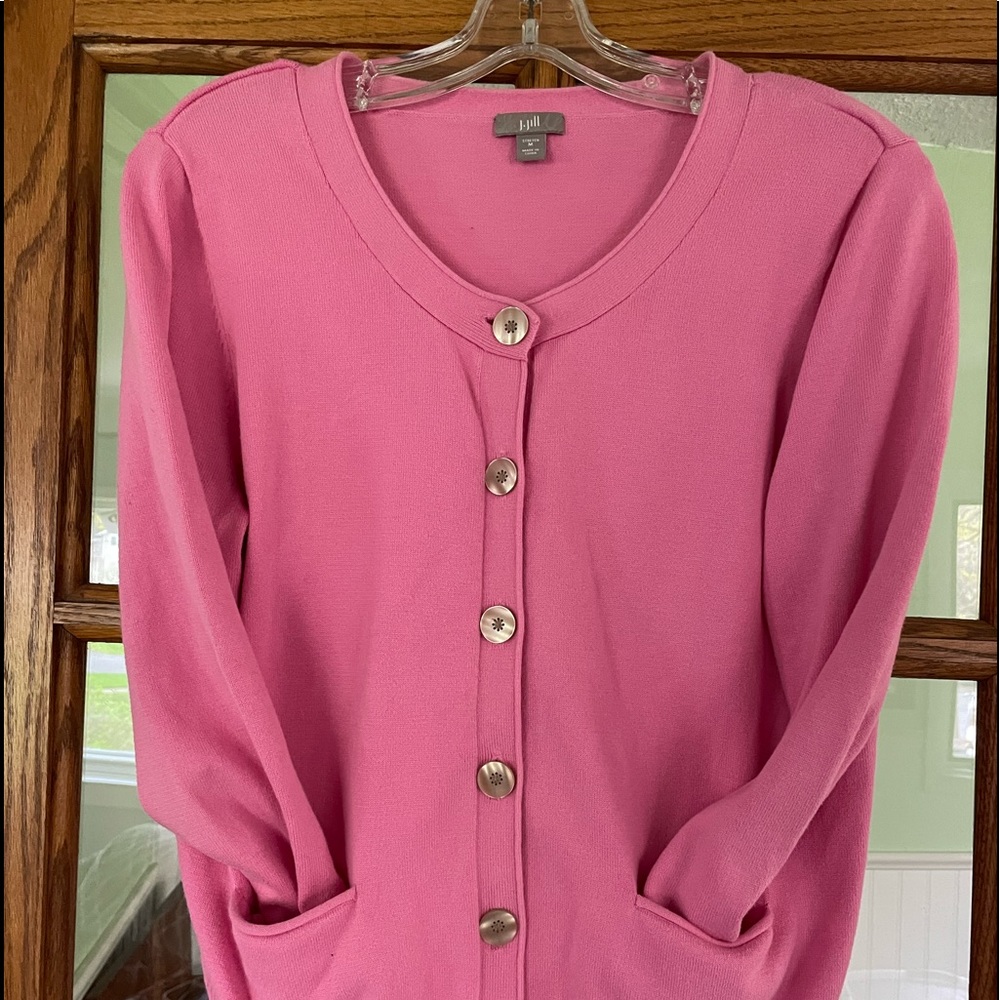 JJILL stretch M bubble gum pink cardigan. EUC. Beautiful color! EUC